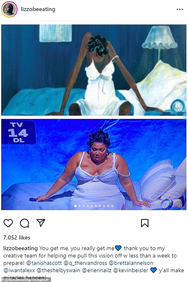 You get me: Lizzo gathered a collection of the social media posts about her performance and thanked her audience telling them, 'You get me.' She also thanked her creative team for pulling off the set in less than a week