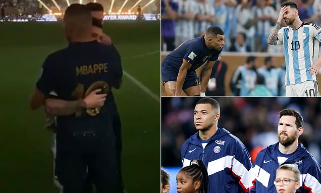 Lionel Messi consoles Kylian Mbappe with hug in touching moment before World Cup final