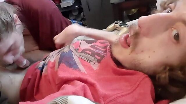 Cole swallows my load after giving me a messy blowjob