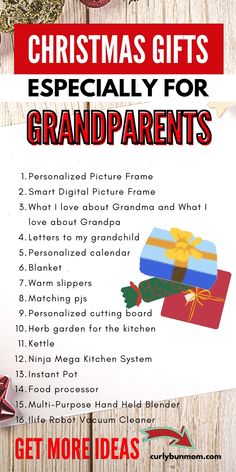 a christmas gift list with the words, special gifts for grandparents and grandpas on it