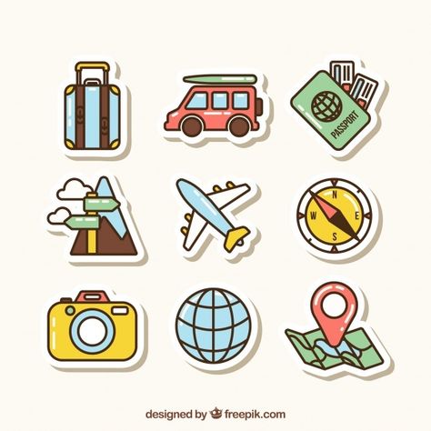 Colección de elementos de viaje con dise... | Free Vector #Freepik #freevector #coche #viajes #diseno #mapa Design, Flat Design, Planner Stickers, Vector Free, Stickers, Journal Stickers, Flat Design Icons, Travel Clipart, Graphic Resources