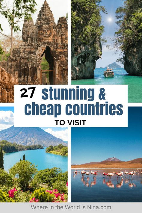 Travel doesn't have to be expensive, especially if you choose one of these cheap and beautiful countries to visit. I put together a list of 27 cheap countries where you can travel for cheap while still having an amazing trip. | Where in the World is Nina? #cheapcountries #budgettravel #travelforcheap Travel Destinations, Trips, Destinations, Backpacking, London, Cheap Countries To Travel, Affordable Destinations, Cheap Places To Travel, Vacation Destinations
