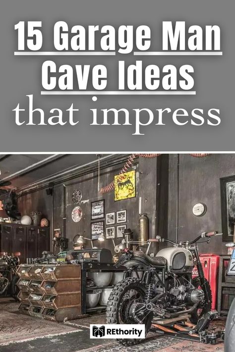 Revamp your garage into the ultimate man cave! Discover cool ideas that transform your space into a haven for relaxation and entertainment. Garage Gym And Workshop Ideas, Garage Man Cave Ideas Workshop, Unfinished Basement Man Cave Ideas, Garage Industrial Design, Man Cave Shop Ideas, Shop Wall Ideas, Man Cave Ceiling Lights, Garage Man Cave Ideas On A Budget, Garage Ideas Man Cave