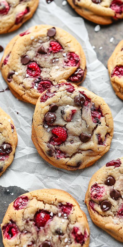 Raspberry Chocolate Chip Cookies [27 Minutes] – Chasety Raspberry Chocolate Chip Cookies, Raspberry Chocolate Chip, Raspberry Chocolate, Deilig Mat, Fun Baking Recipes, Baking Sweets, Easy Baking Recipes, Tasty Food, Sweet Snacks