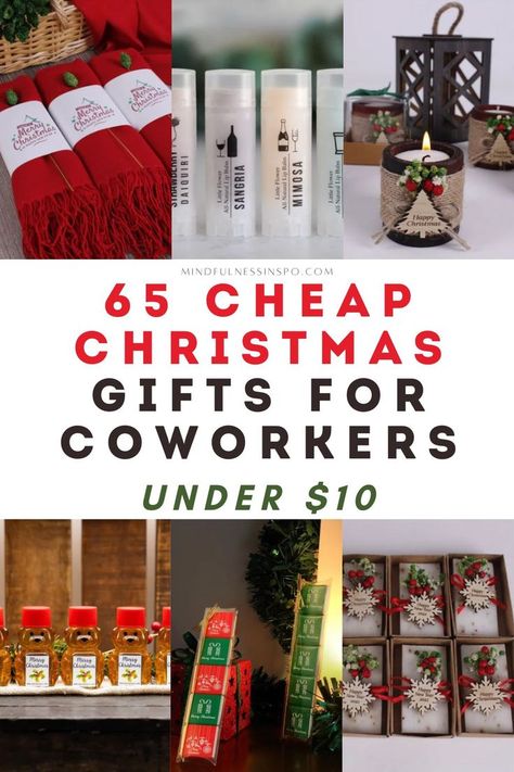 65 cheap Christmas gifts for coworkers under $10 featuring Christmas Pashmina Shawl, Christmas Personalized Candle Favor, Christmas Chocolate, Honey Bears Stocking Stuffers, Christmas Scent Soap Favors, Cocktail Lip Balm more cheap gifts for coworkers on mindfulnessinspo.com Cheap Coworker Gifts, Coworker Gifts Diy, Stocking Stuffers For Coworkers, Cheap Christmas Gifts For Coworkers, Inexpensive Christmas Gifts For Coworkers, Teacher Gifts Christmas Cheap, Coworker Xmas Gifts, Diy Christmas Gifts For Coworkers, Christmas Scent