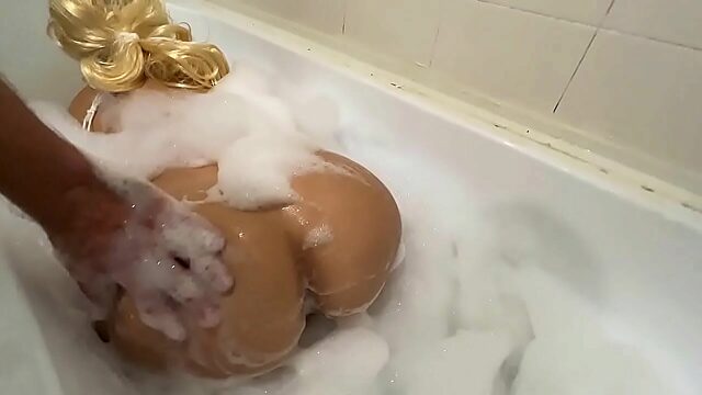 Step-Son Cleans Up Mom's Dirty Bath & Offers Anal Delight