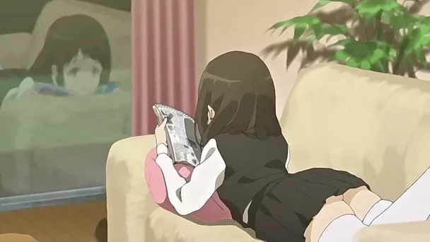 Hentai schoolmeisje wordt ruw geanalyseerd door een perverseling op een bank