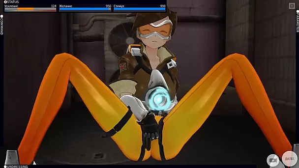 Overwatch Tracer rubs her clit & rides dildo in Hentai Solo Scene