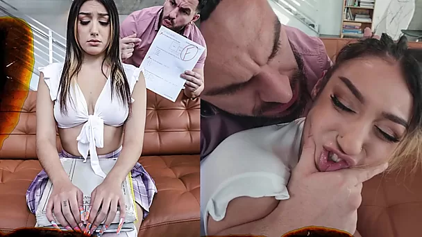 Strict stepdad Peter Green punishes Latina stepdaughter Violet Gems after school