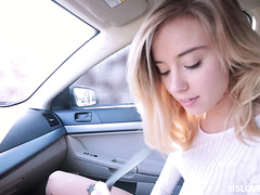 Bratty stepsis Haley Reed services stepbro in a car - POV