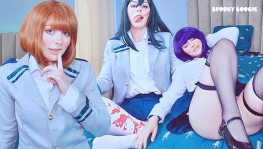 Hentai-Spiel: Drei sexy Klassenkameraden von der UAAcademy versuchen, dich dazu zu verführen, ihre hübschen Löcher zu ficken