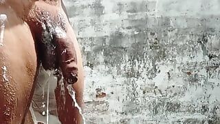 Desi Boy Bathing and cleaning his big Dick