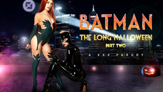 Vrcosplayx Batman zu dritt mit Catwoman und Poison Ivy während des langen Halloween-VR-Pornos