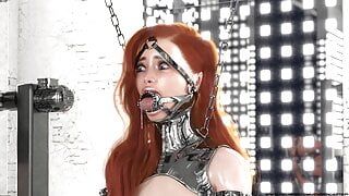 Ginger in Hardcore-Metall-Bondage und Latex-Catsuit wartet auf Gesichtsfick, 3D-BDSM-Animation # 2