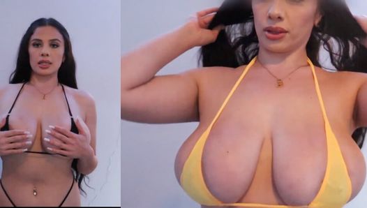 Heiße MUTTER mit riesigen echten titten liebt es, mit Micro Bikini zu necken