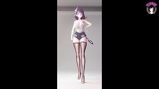 Genshin Impact – Dicker Raiden in sexy Shorts und Strümpfen tanzend (3D HENTAI)