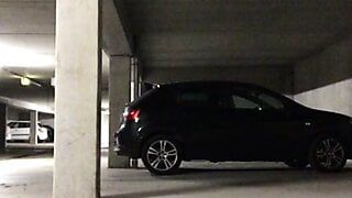 German Boy naked outdoor parking garage cum jerk off