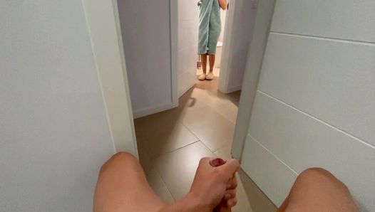 I surprise my stepsister at the bathroom door giving me a handjob and she gives me a blowjob until I cum