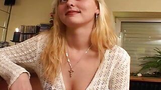 Amazing German girl eating cum in POV from a hard cock