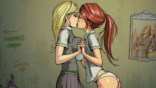 2 lycéennes lesbiennes dévergondantes se font baiser à Poudlard - Sorcières innocentes - Harry Potter - Tenue de lycéenne, jupe chaussettes, culotte