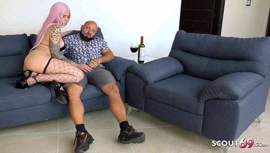 Inked Pink Hair Latina Bitch Penny Unicorn at no condom Sex with old German Men