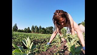 La femme d'un fermier se masturbe dans le champ