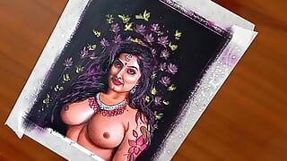 Erotische kunst of tekening van sexy Desi Indische milf vrouw genaamd "betoverde"