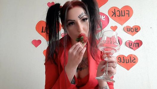 Glücklicher Valentinstag! Domina Nika gratuliert dir und gibt dir ein Geschenk. Unglaublich leckerer Cocktail am Spieß