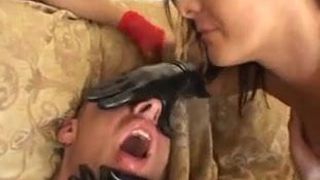 Girls Fuck Guy in His Ass With Strap-Ons