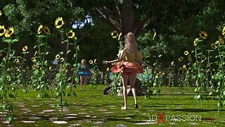 Minotaur rucha twarde piękne młode wróżki w tajemniczym magicznym lesie