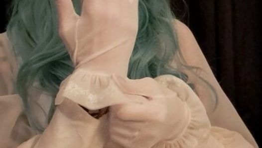 Retro Handschuh, anprobieren mit zierlichem Pastell Goth