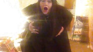 Sexy molly in a black dress dancing to party music