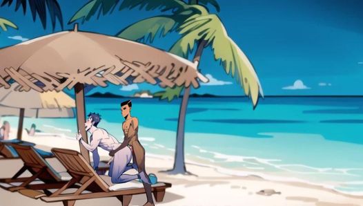Casal gay interracial na praia Anal Sex Hentai Cartoon Animation