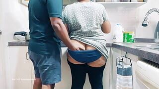 Indian Wife's Ass Spanked, fingered and Boobs Squeezed in the Kitchen