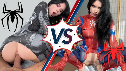 Gepassioneerde spider-vrouw versus anale neukliefhebber zwart spider-meisje!