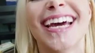 Sexy blond sucks out a big load of cum