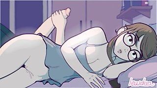 Ihre Futanari-Freundin masturbiert neben ihr im Bett