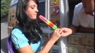 brunette slut gets a dick popsicle