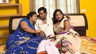 Desi Telugu, die Schwestern Pavitra und Bargavi haben Sex mit dem alten Chef