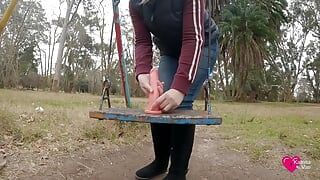 I play on the swing with my big dildo