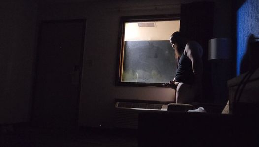 Jerking and cumming in motel window