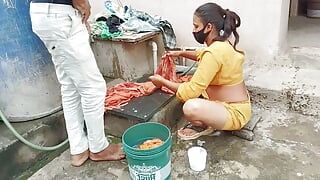 The Indian step-sister was washing clothes when she got wet pussy seeing step-brother's fat dick.