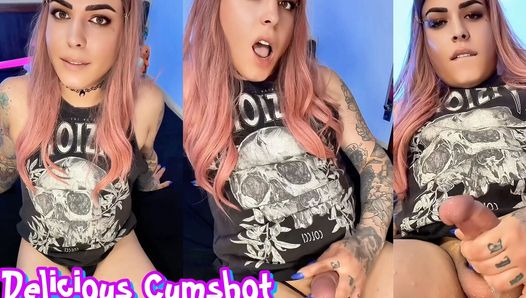 Beautiful Tattooed Trans Girl Masturbates and Has Incredible Cumshot