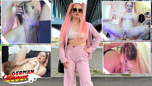 Duitse scout - roze haar tiener Maria Gail met doorhangende tieten bij ruige anale seks casting