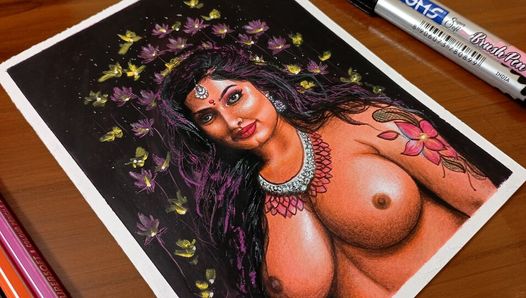 Arte erotica o disegno di una sexy milf indiana chiamata "Incantatrice"