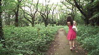Japanse vrouw en man houden van seks buiten en ze spuit. Japanse amateurseks