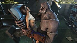 Lara Croft ošukaná trenérem a monstrum 3d animatio