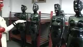 Submissive lesbian slut anal inflatation in latex black body