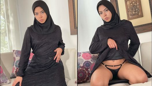 Muslimisches hijabi-teen beim porno-schauen erwischt wird in den arsch gefickt