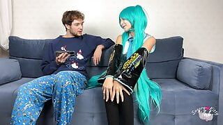 Vocal Hatsune Miku hatte nicht erwartet, dass Fans so erfahrene Finger haben! Cosplay, Handjob-Orgasmus